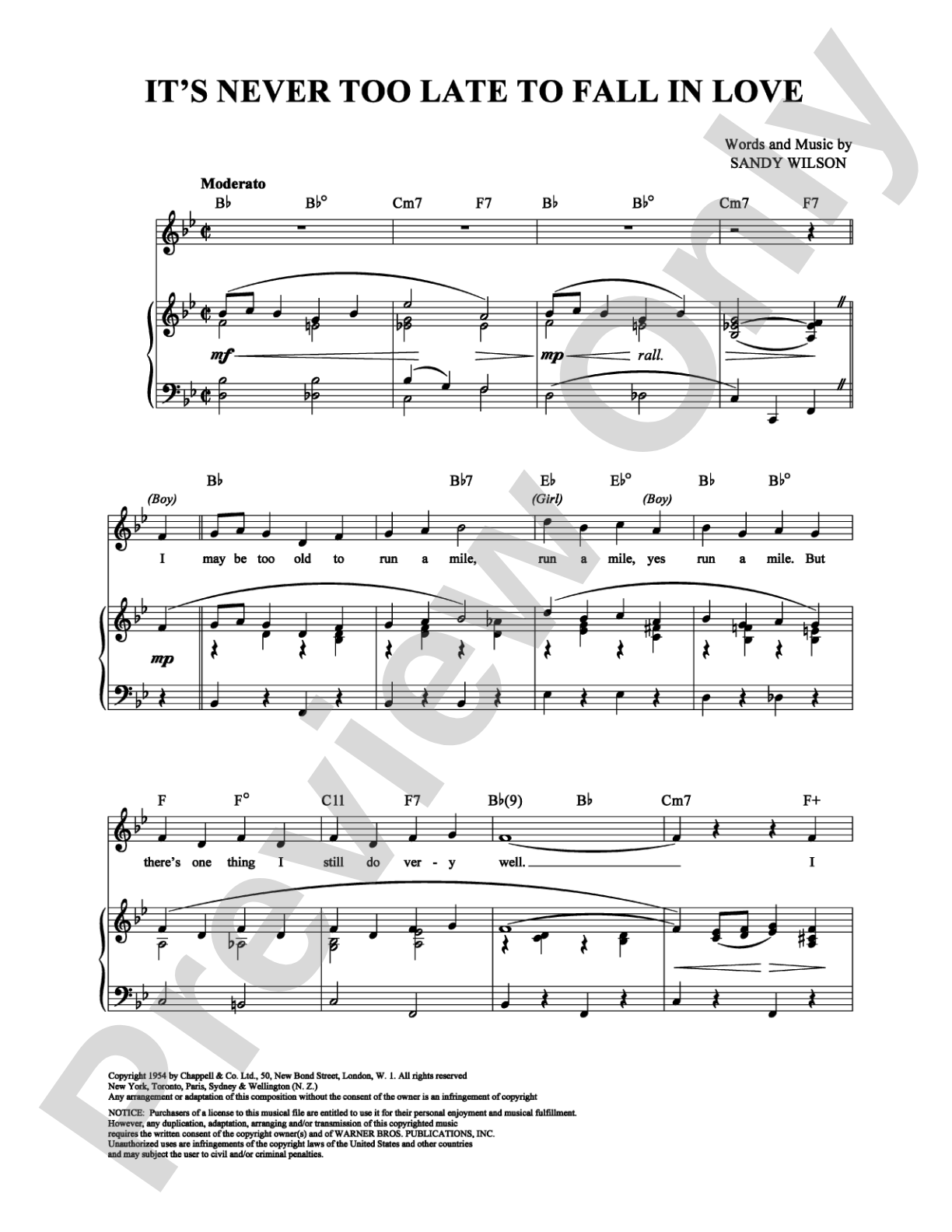It's Never Too Late to Fall in Love: Piano/Vocal/Chords Digital Sheet Music