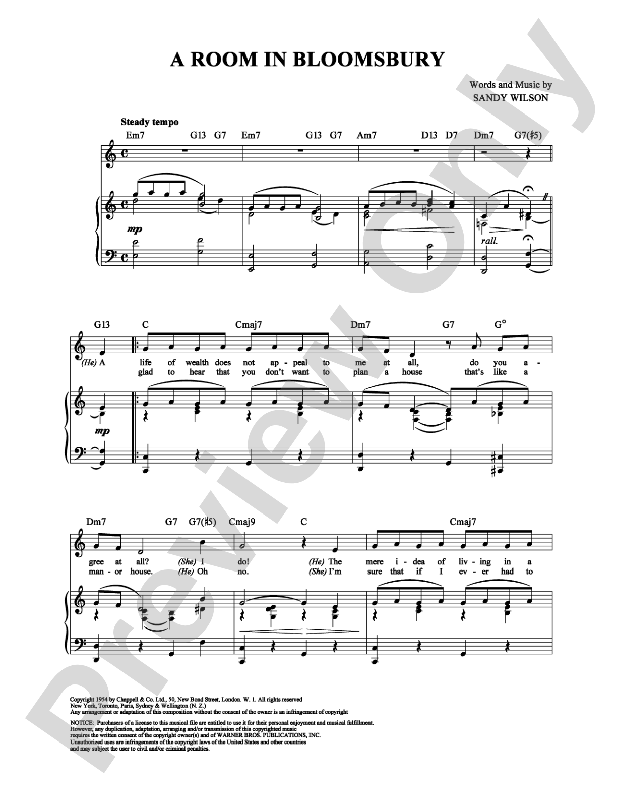 A Room in Bloomsbury: Piano/Vocal/Chords Digital Sheet Music