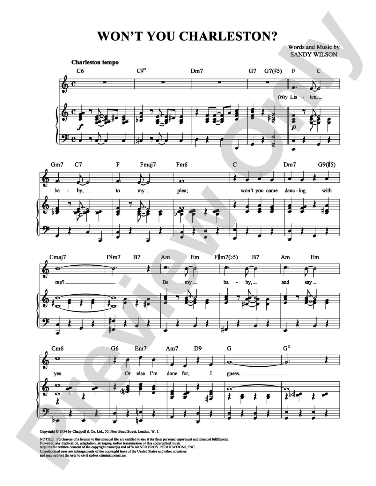 Won't You Charleston?: Piano/Vocal/Chords Digital Sheet Music