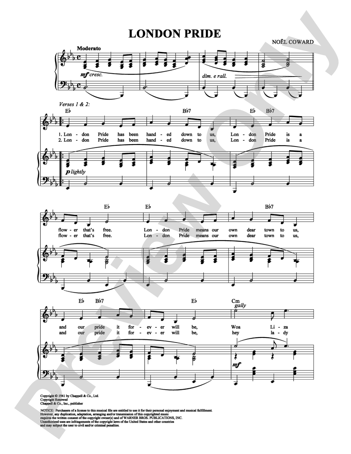 London Pride: Piano/Vocal/Chords Digital Sheet Music