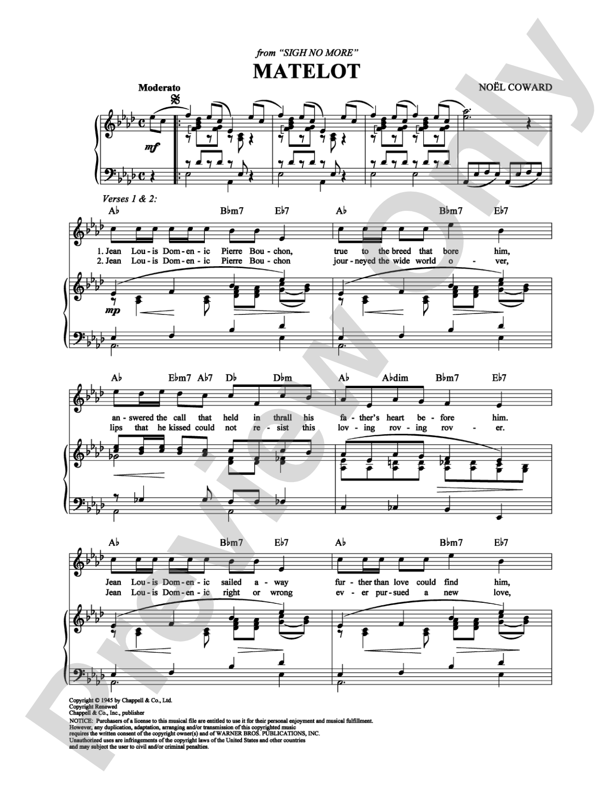 Matelot: Piano/Vocal/Chords Digital Sheet Music