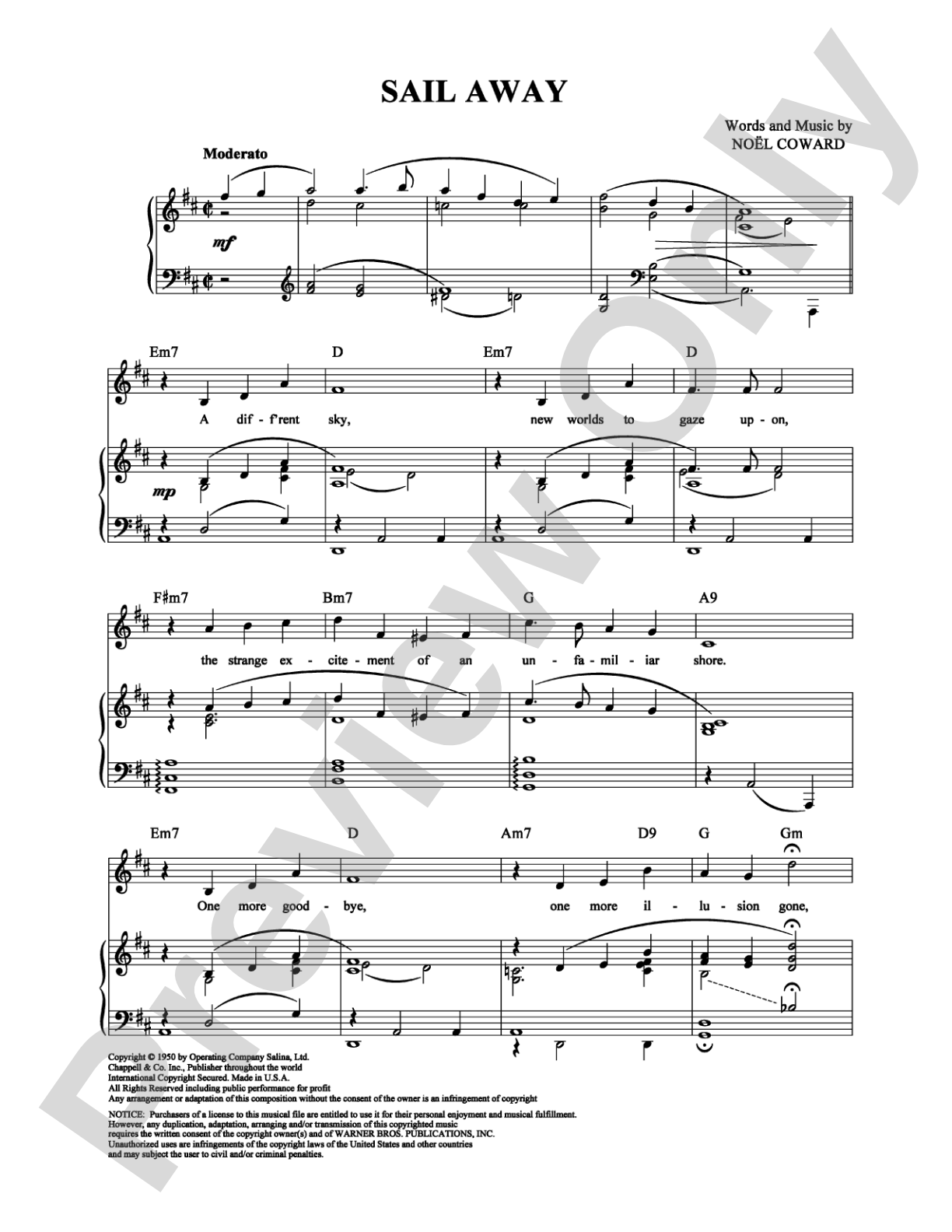 Sail Away: Piano/Vocal/Chords Digital Sheet Music