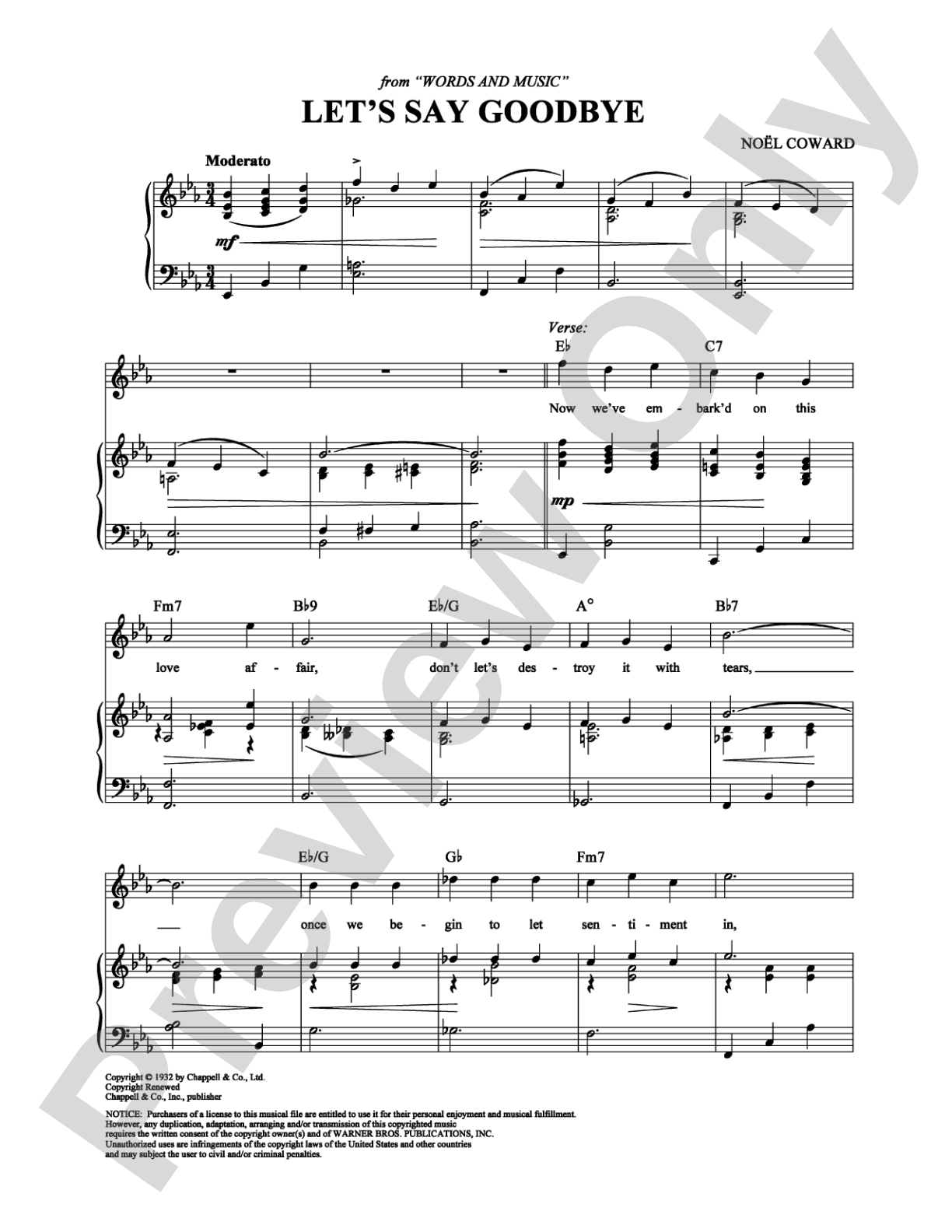 Let's Say Goodbye: Piano/Vocal/Chords Digital Sheet Music