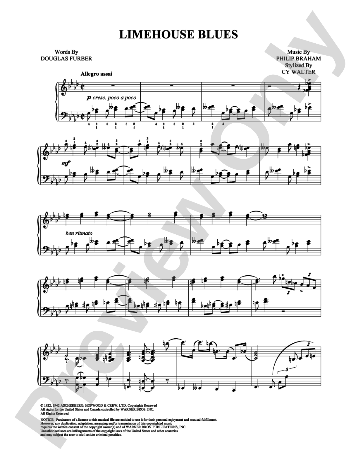 Limehouse Blues: Piano Digital Sheet Music