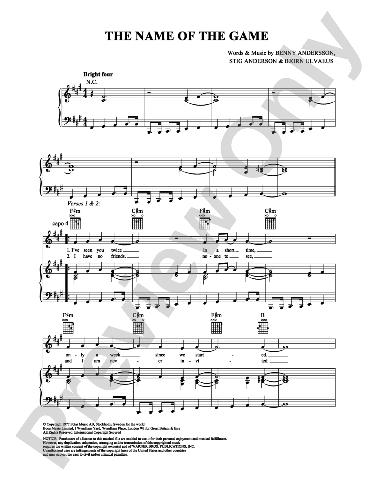 The Name of the Game: Piano/Vocal/Chords Digital Sheet Music