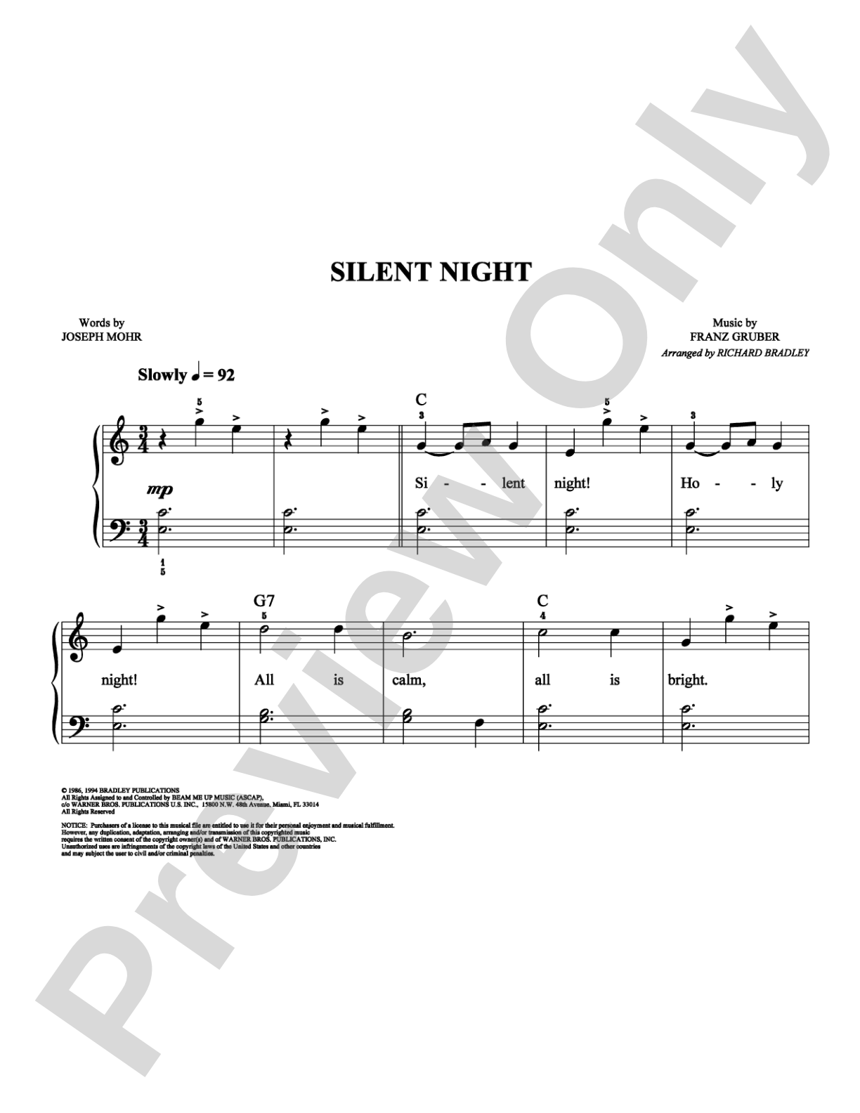 Silent Night: Easy Piano Digital Sheet Music