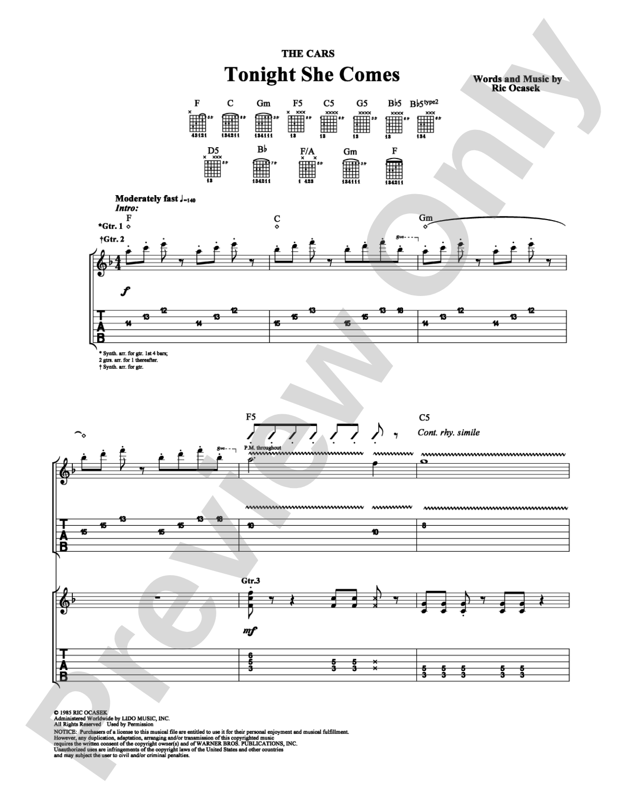 Tonight She Comes: Guitar TAB Digital Sheet Music