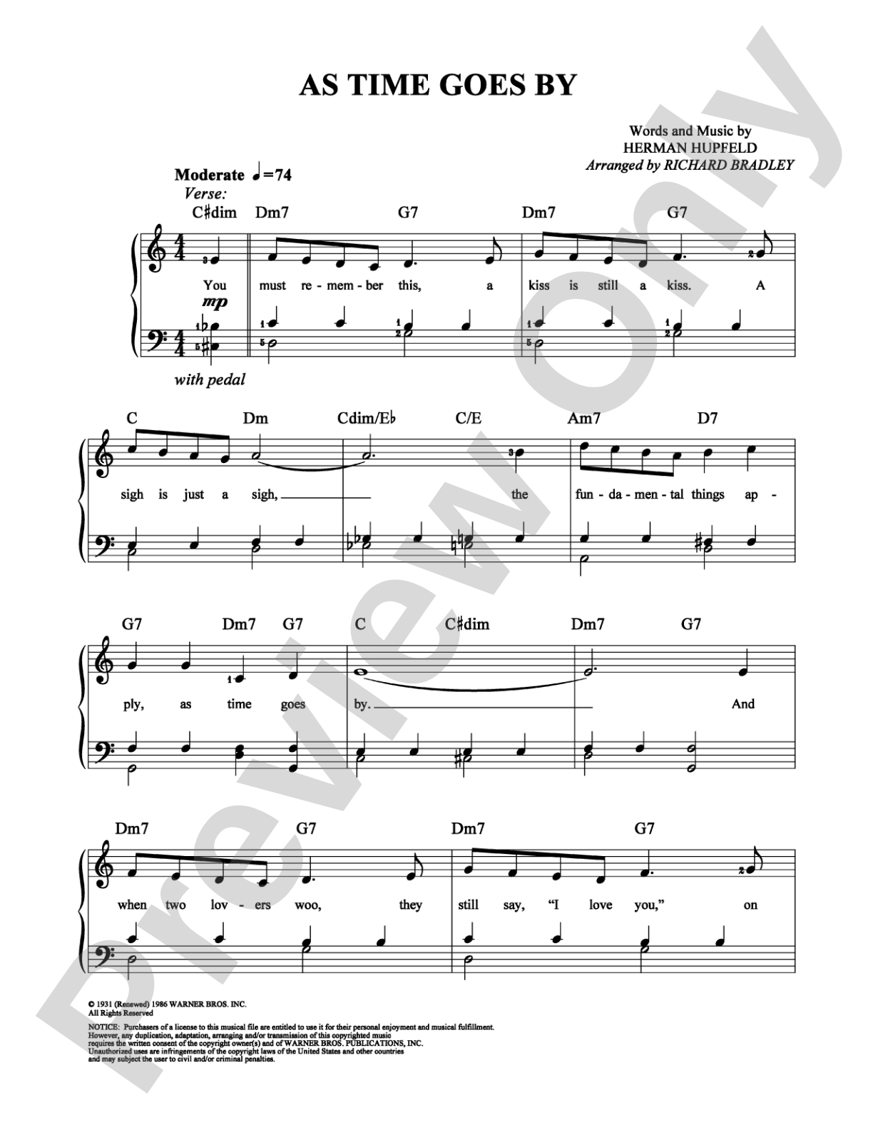 As Time Goes by: Easy Piano Digital Sheet Music