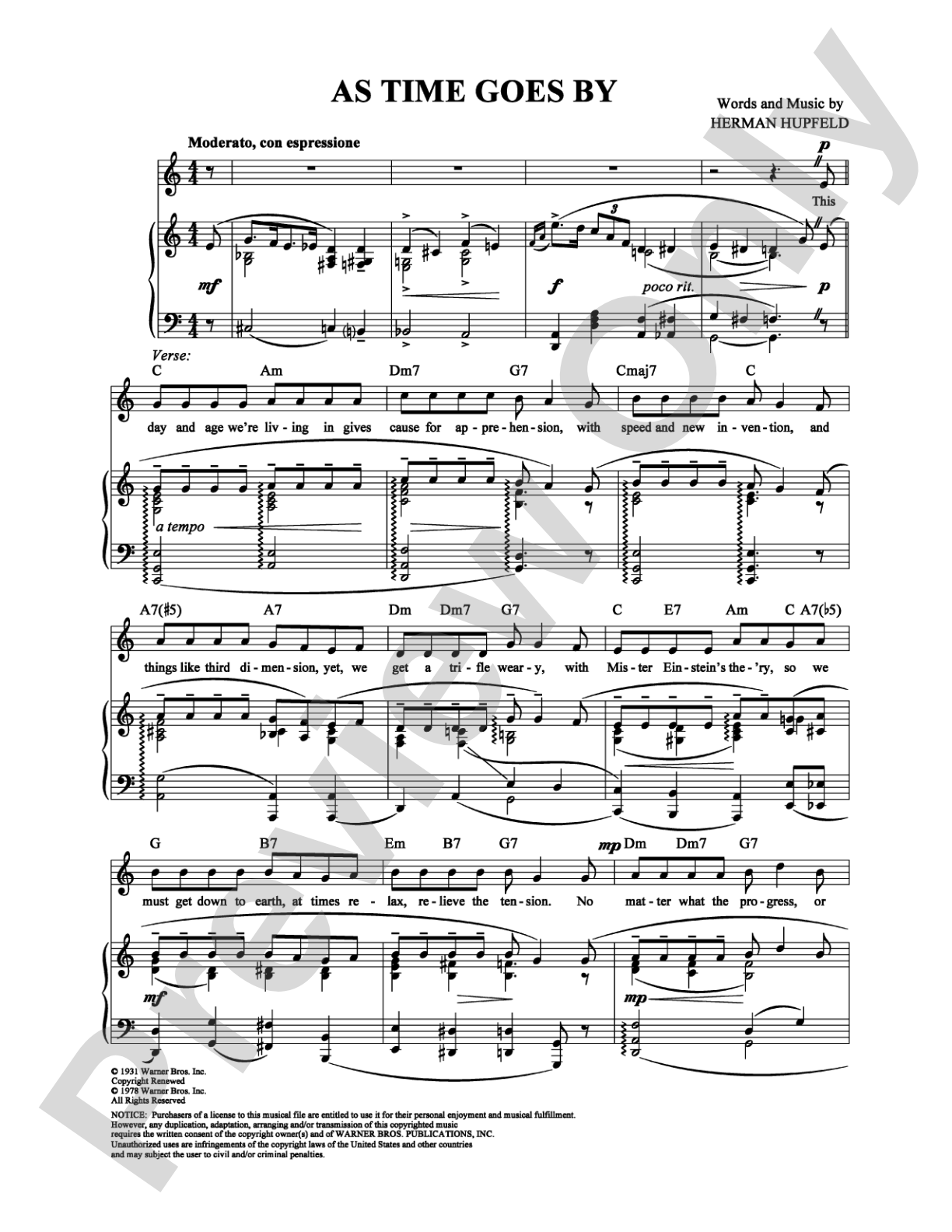 As Time Goes By: Piano/Vocal/Chords Digital Sheet Music