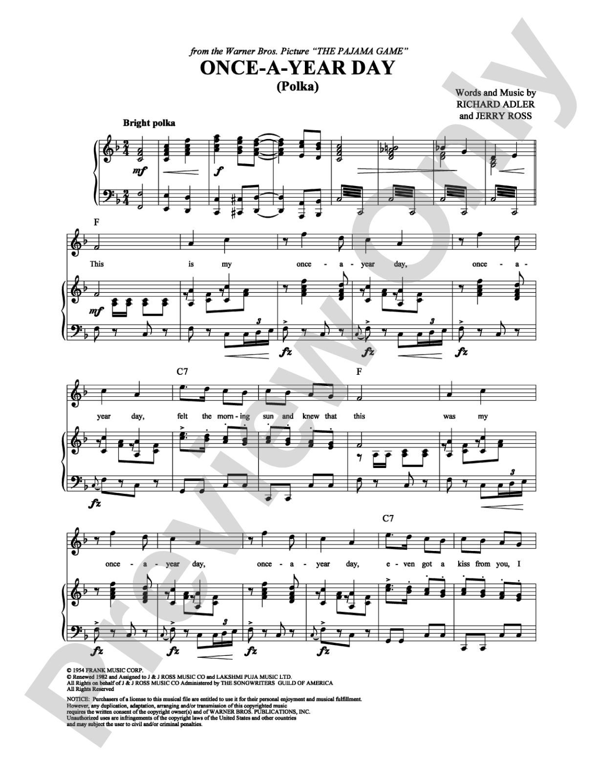 Once-a-Year Day: Piano/Vocal/Chords Digital Sheet Music