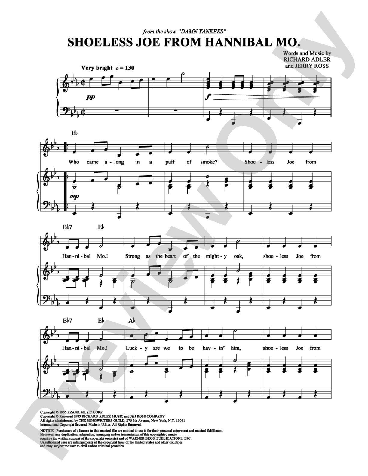 Shoeless Joe From Hannibal Mo: Piano/Vocal/Chords Digital Sheet Music