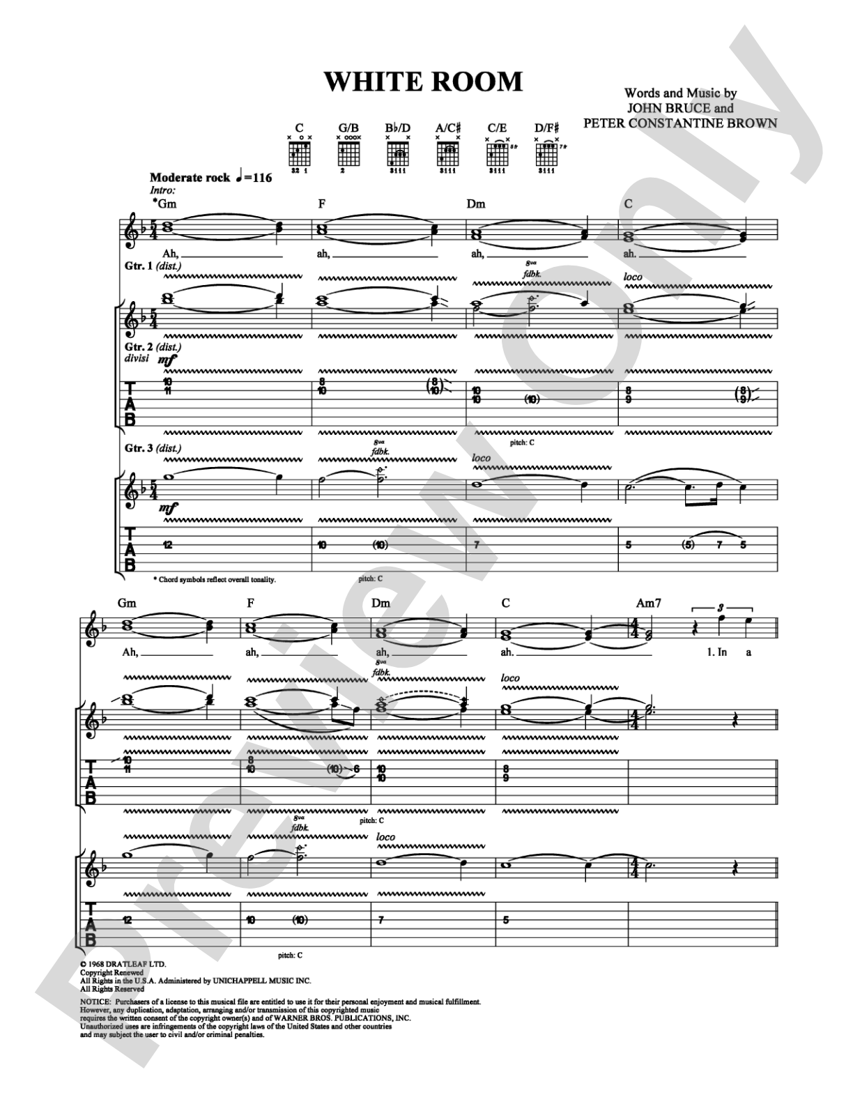 White Room: Guitar TAB Digital Sheet Music