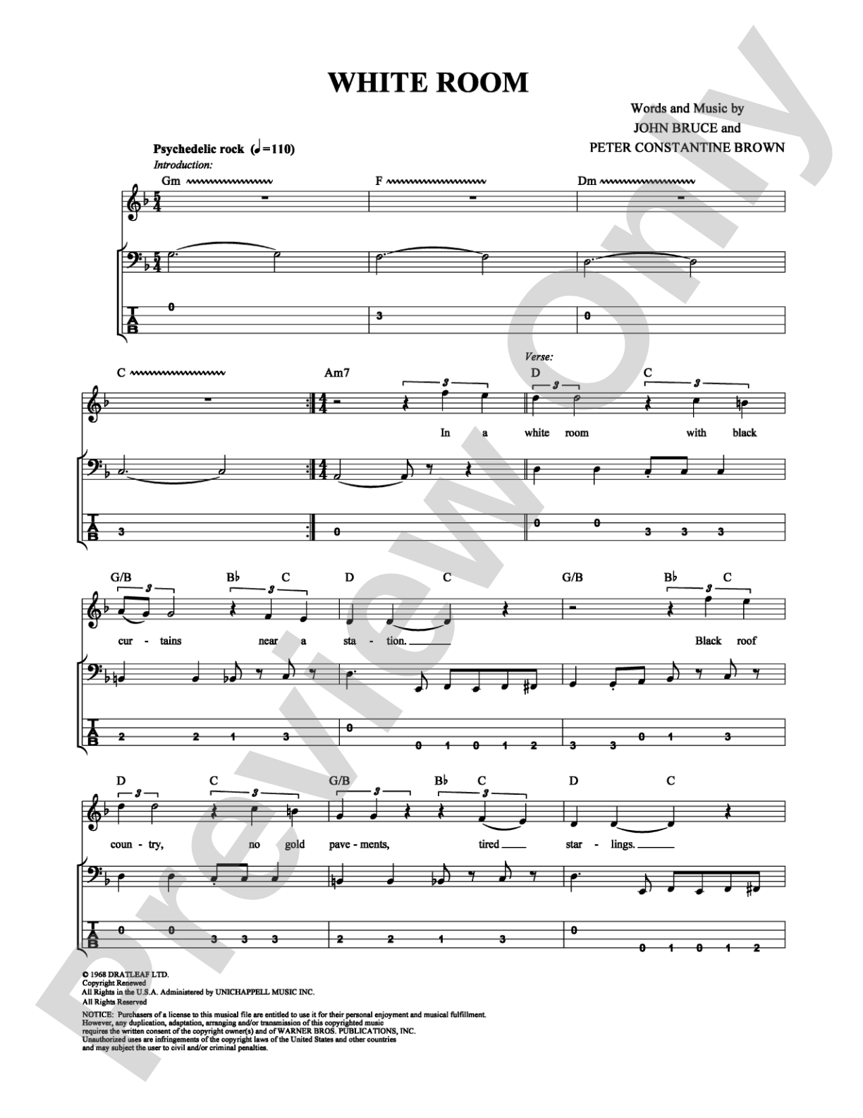 White Room: Bass TAB Digital Sheet Music
