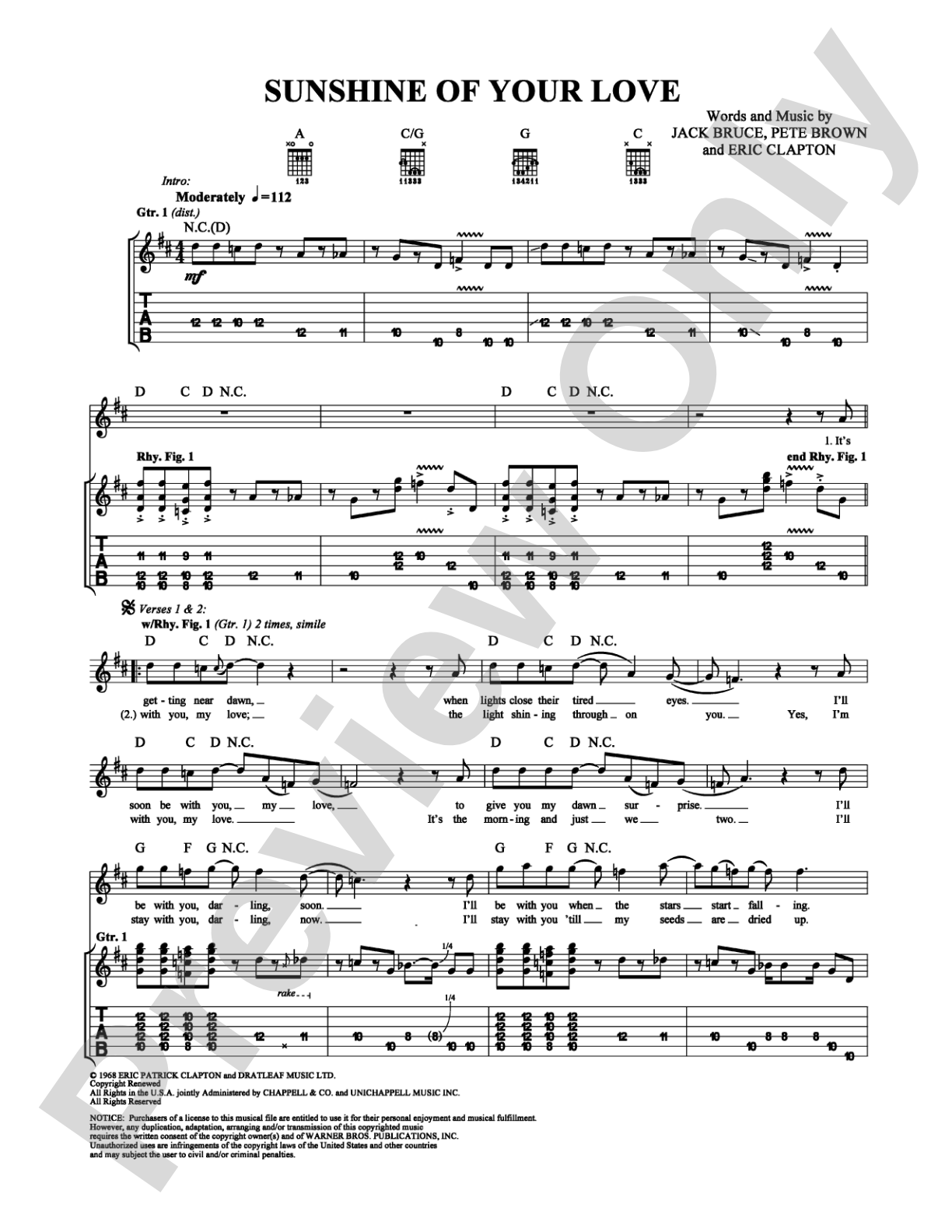 Sunshine of Your Love: Guitar TAB Digital Sheet Music