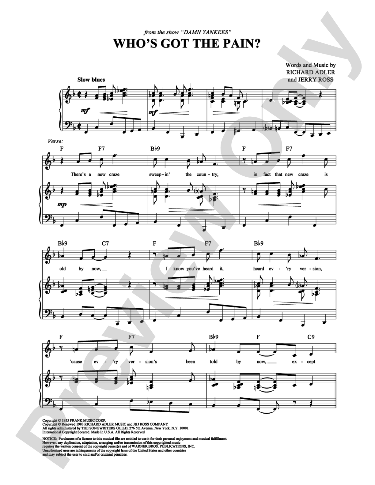 Who's Got the Pain?: Piano/Vocal/Chords Digital Sheet Music