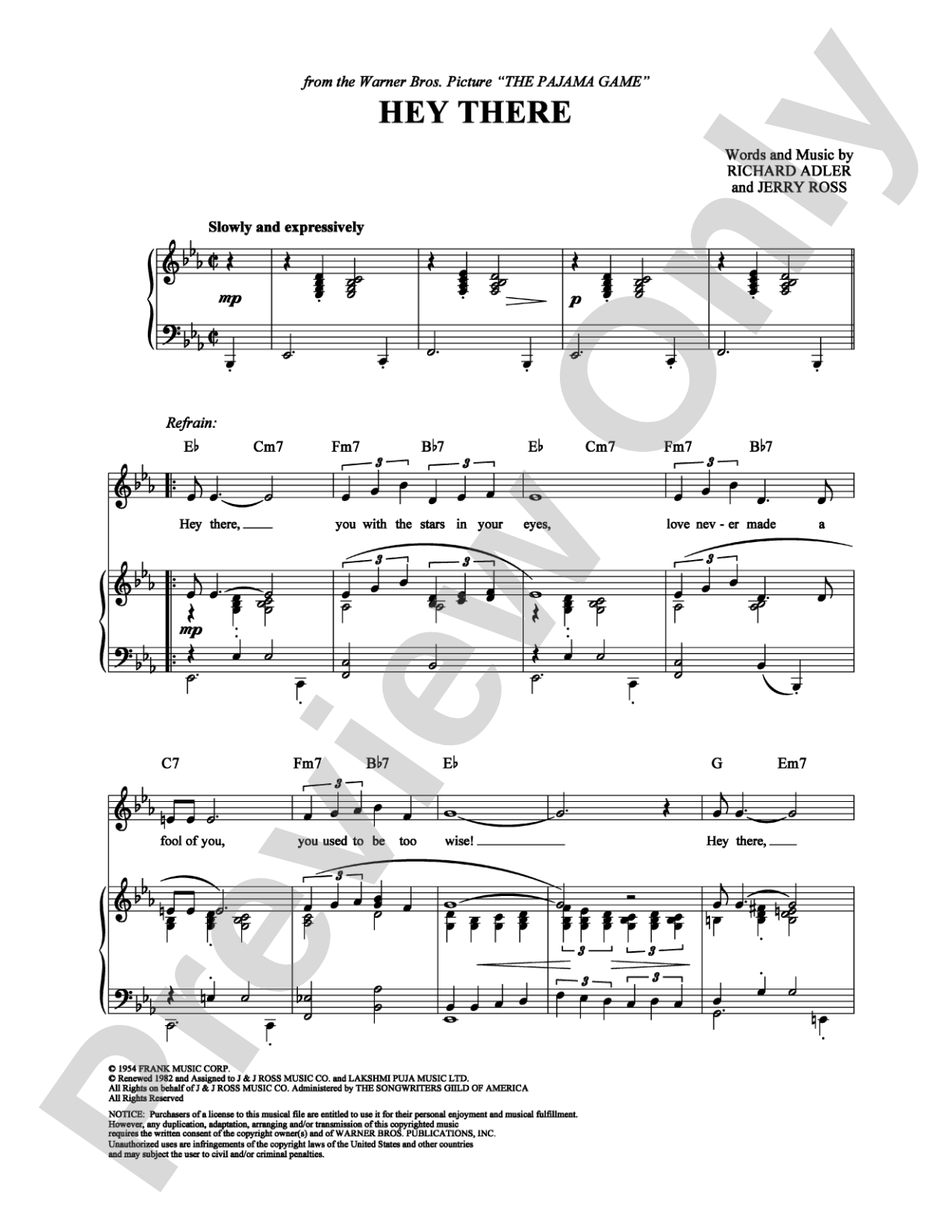 Hey There: Piano/Vocal/Chords Digital Sheet Music