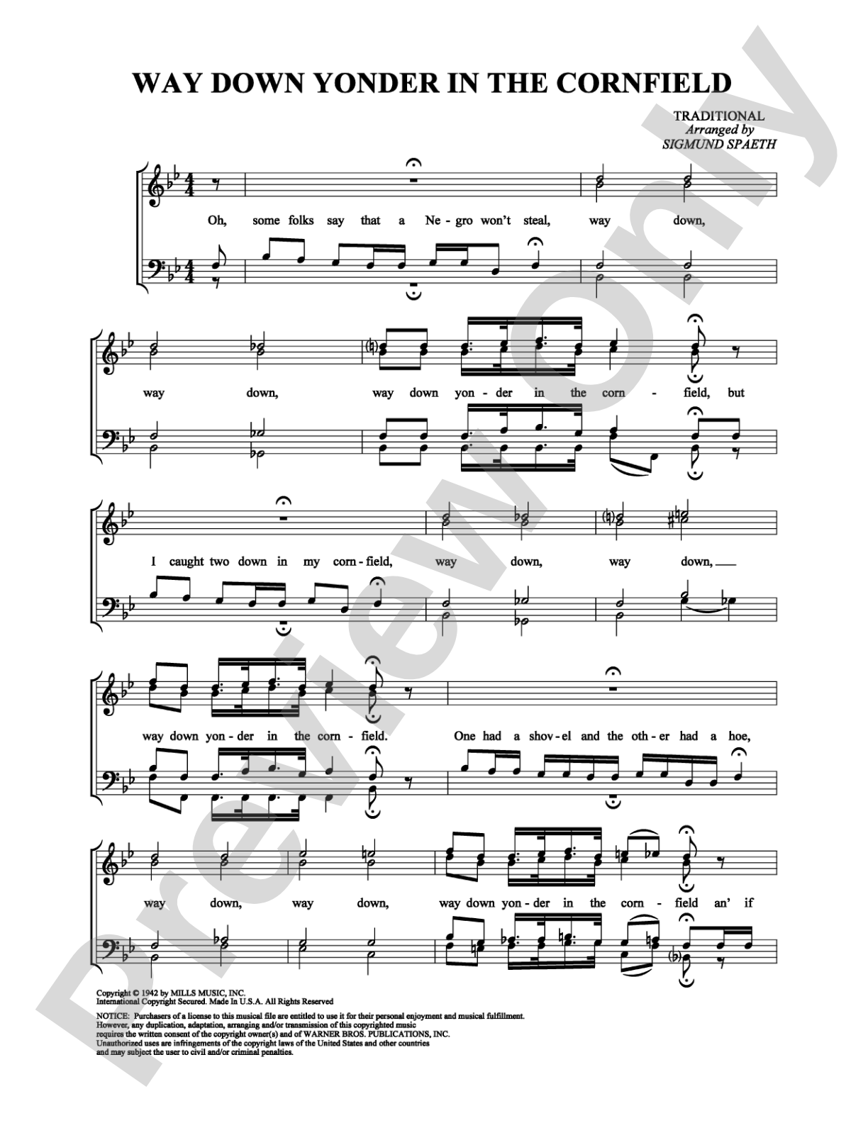 Way Down Yonder in the Cornfield: Vocal Group Digital Sheet Music