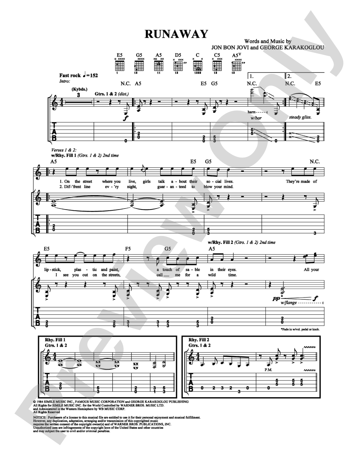 Runaway: Guitar TAB Digital Sheet Music