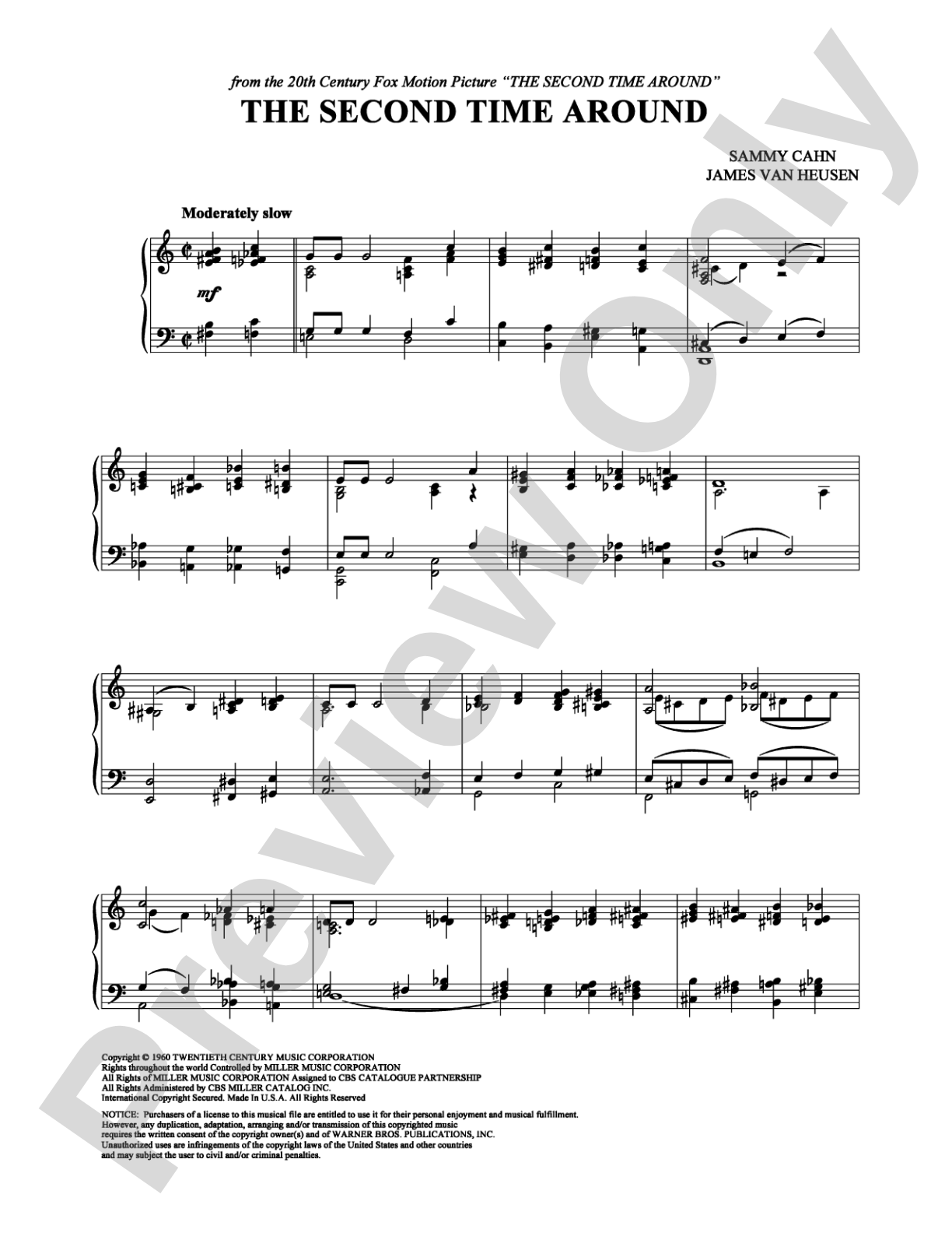 The Second Time Around: Piano Digital Sheet Music
