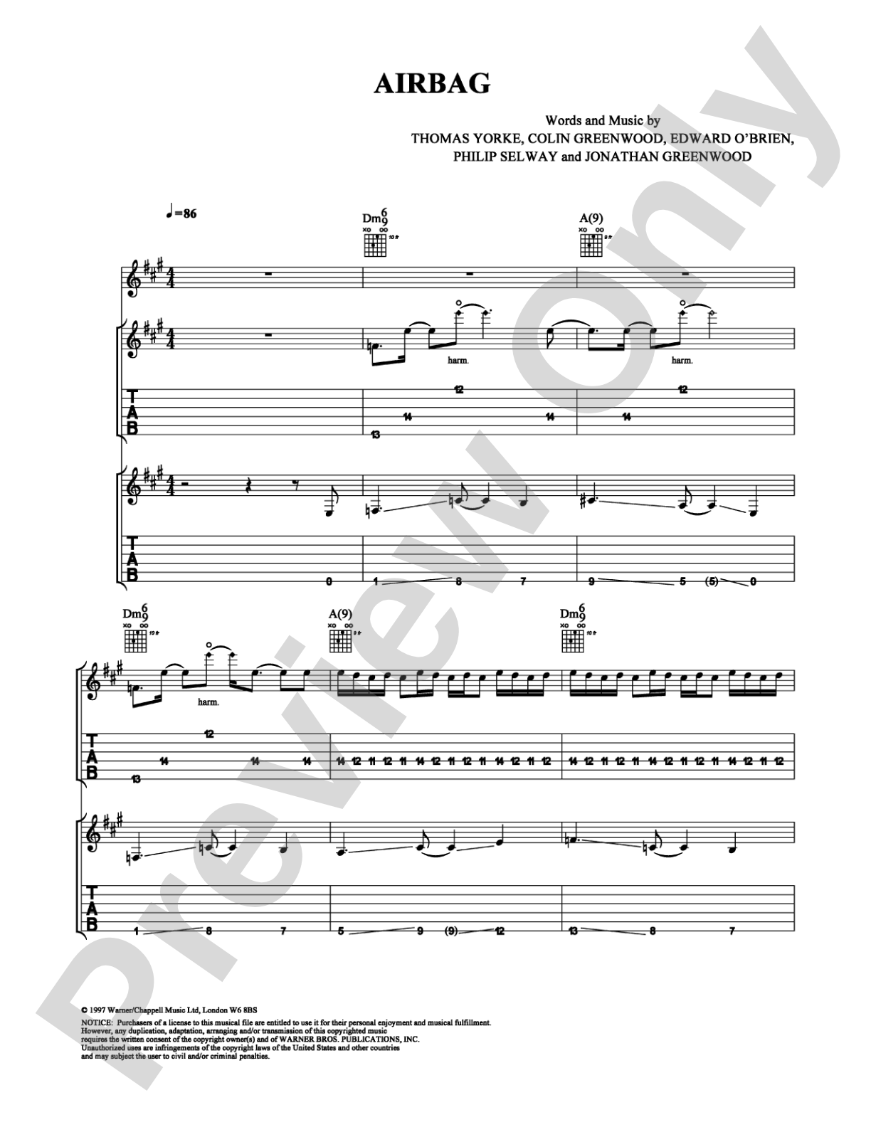 Airbag: Guitar TAB Digital Sheet Music