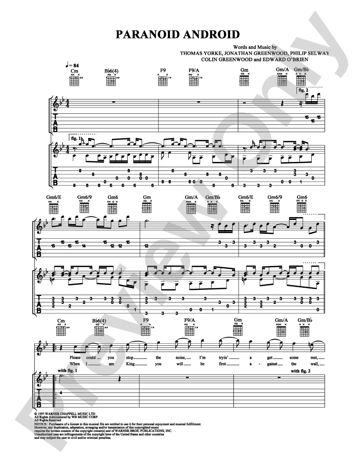 Paranoid Android: Guitar TAB Digital Sheet Music