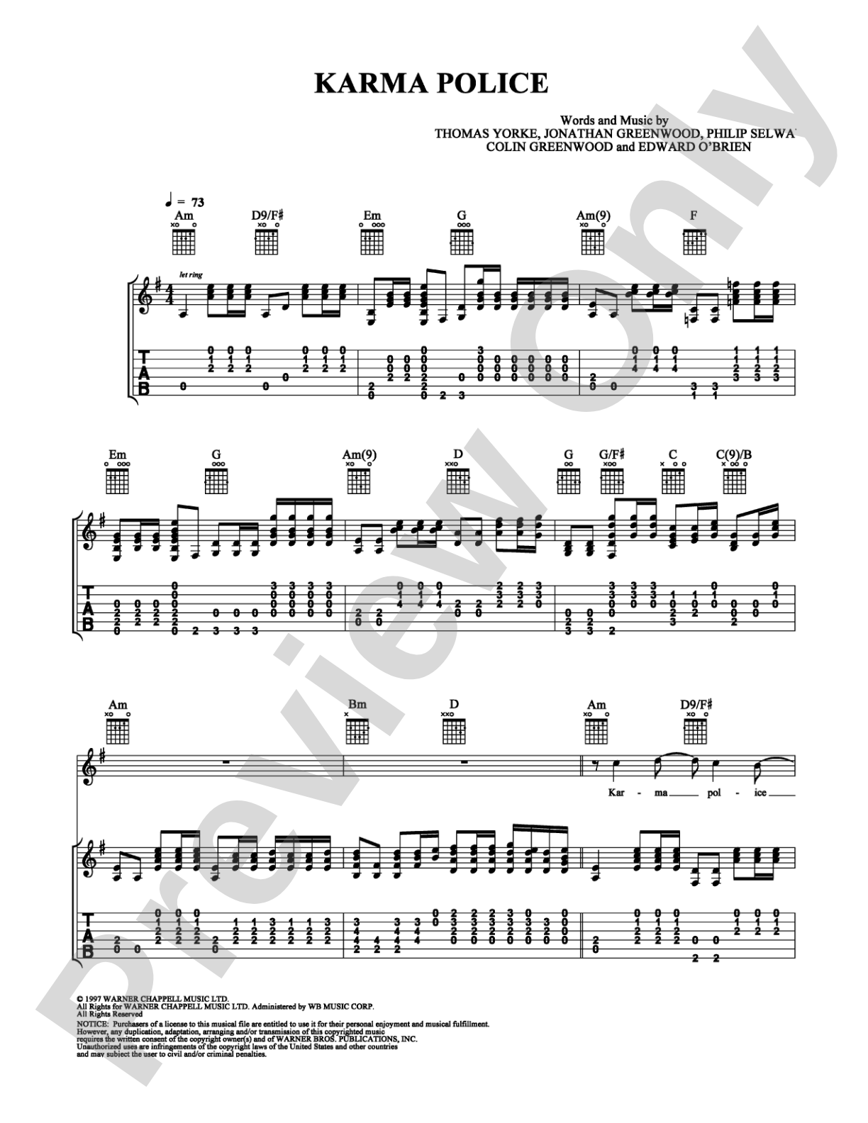 Karma Police: Guitar TAB Digital Sheet Music