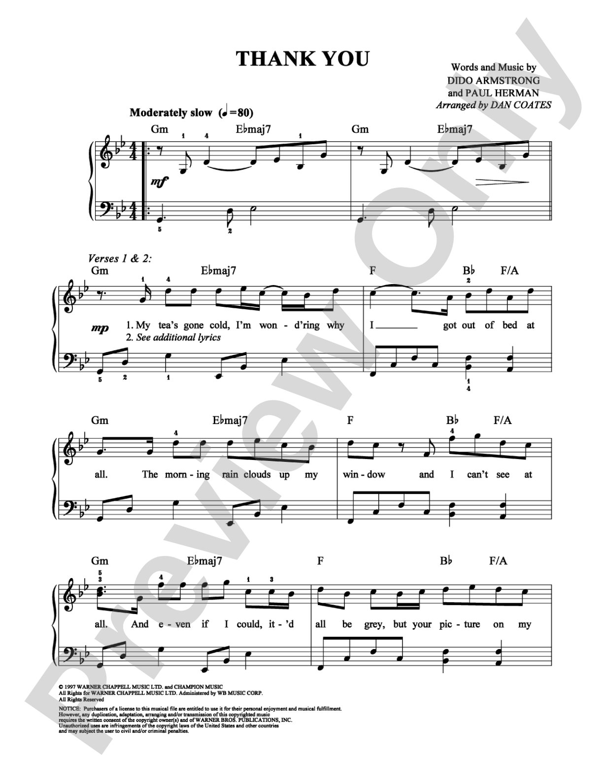 Thank You: Easy Piano Digital Sheet Music