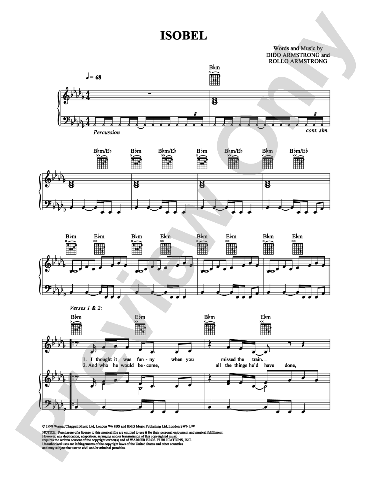 Isobel: Piano/Vocal/Chords Digital Sheet Music