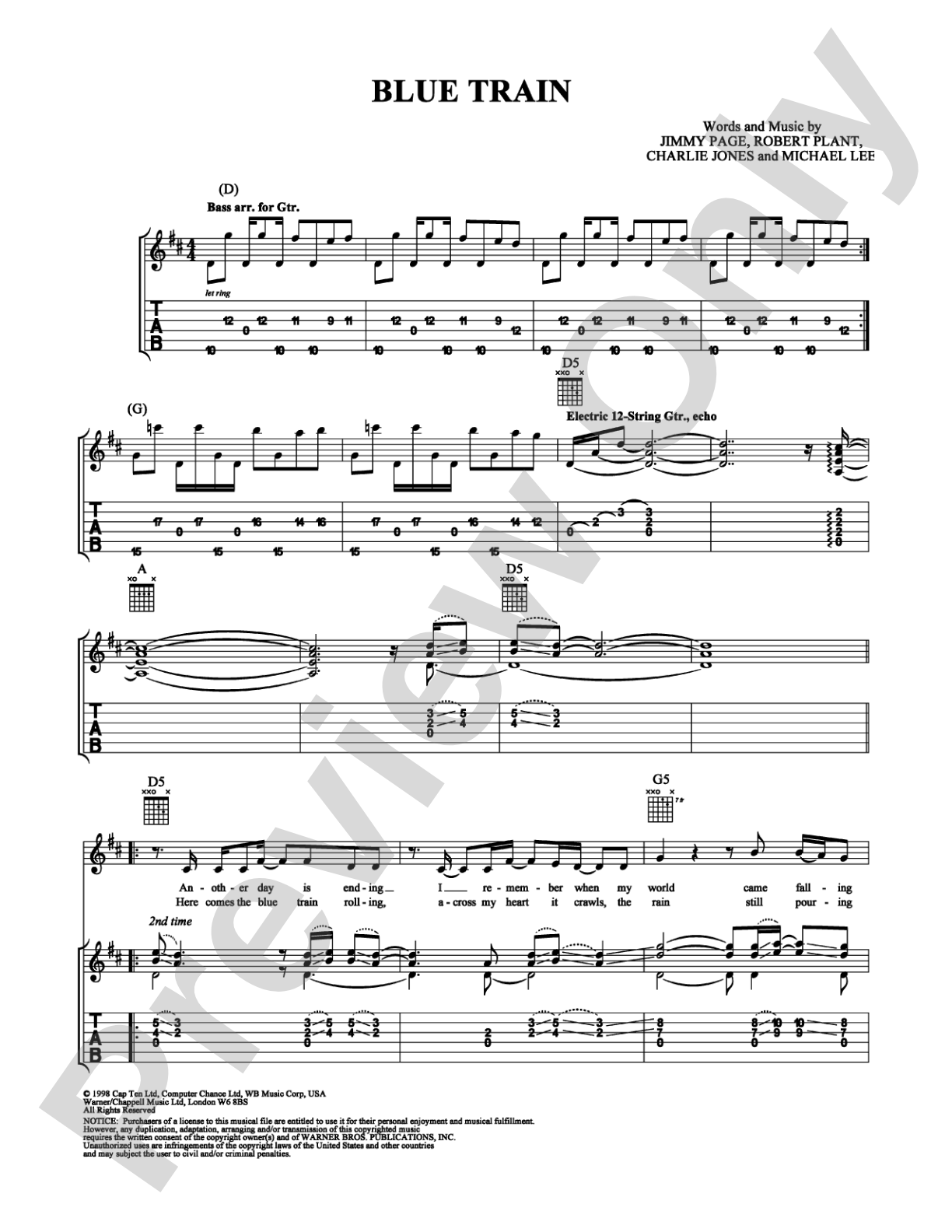 Blue Train: Guitar TAB Digital Sheet Music