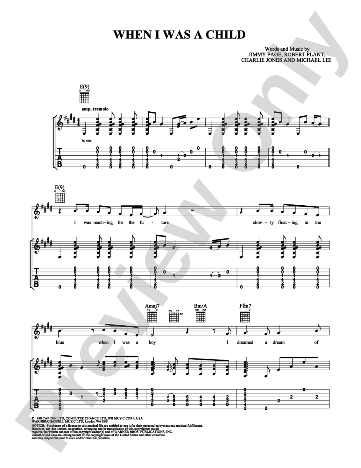 When I Was a Child: Guitar TAB Digital Sheet Music