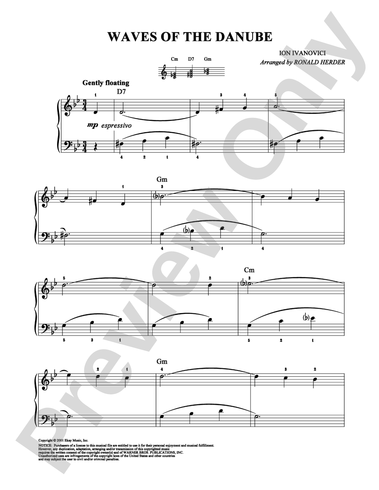 Waves Of The Danube: Easy Piano Digital Sheet Music