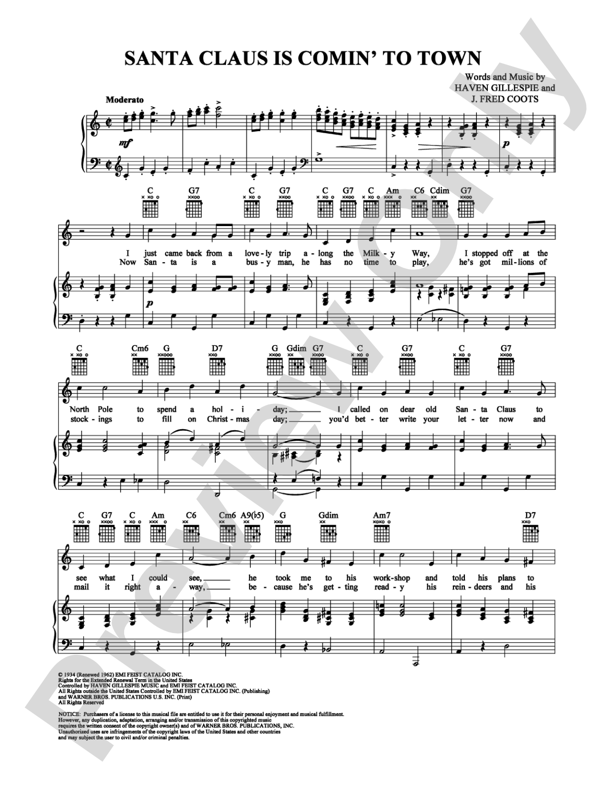 Santa Claus Is Comin' to Town: Piano/Vocal/Chords Digital Sheet Music