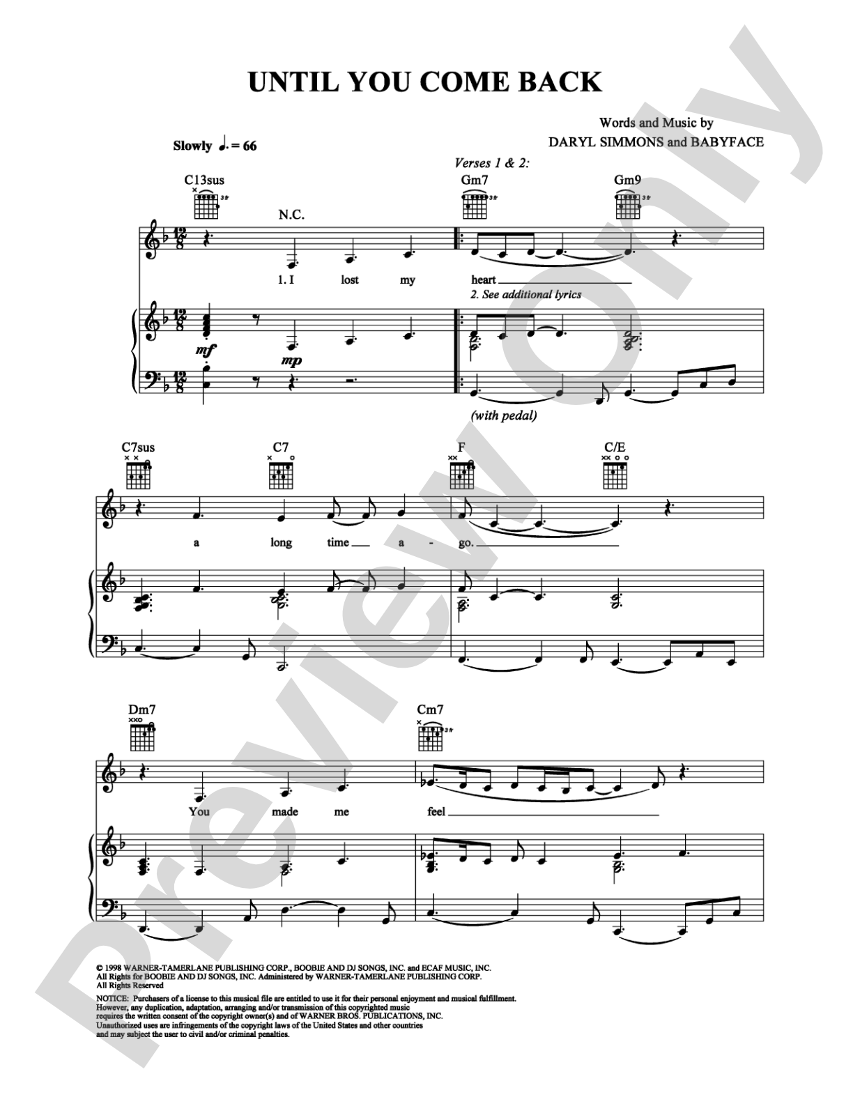 Until You Come Back: Piano/Vocal/Chords Digital Sheet Music