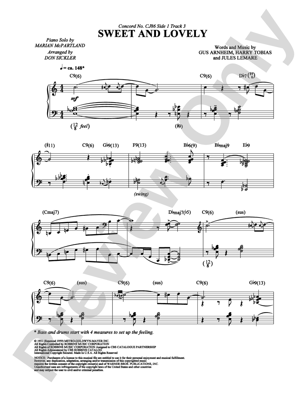 Sweet and Lovely: Piano Digital Sheet Music