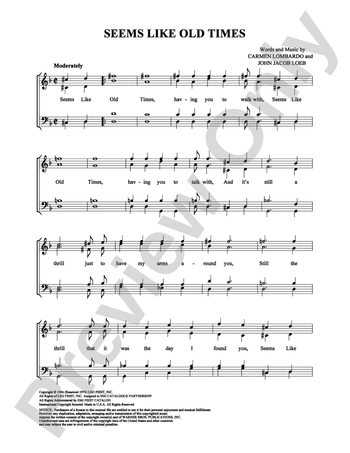 Seems Like Old Times: Vocal Group Digital Sheet Music