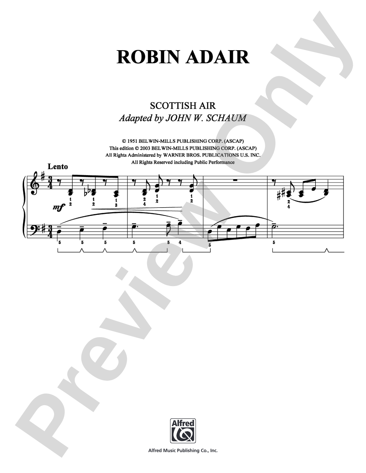 Robin Adair: Easy Piano Digital Sheet Music