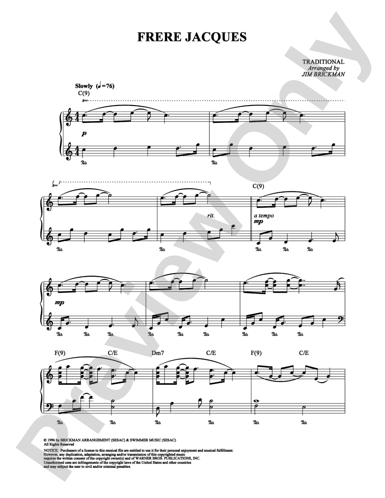 Frere Jacques: Easy Piano Digital Sheet Music