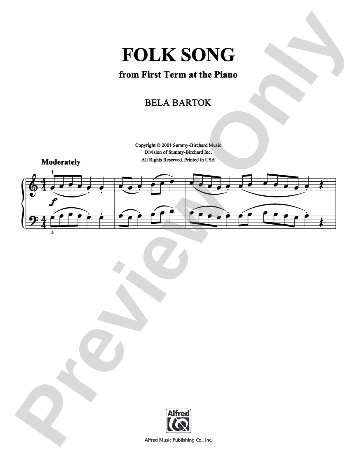 Folk Song: Easy Piano Digital Sheet Music