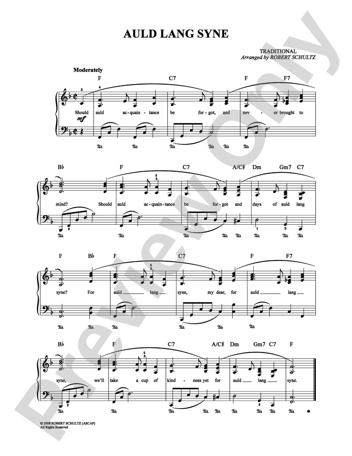 Auld Lang Syne: Piano/Vocal/Chords Digital Sheet Music
