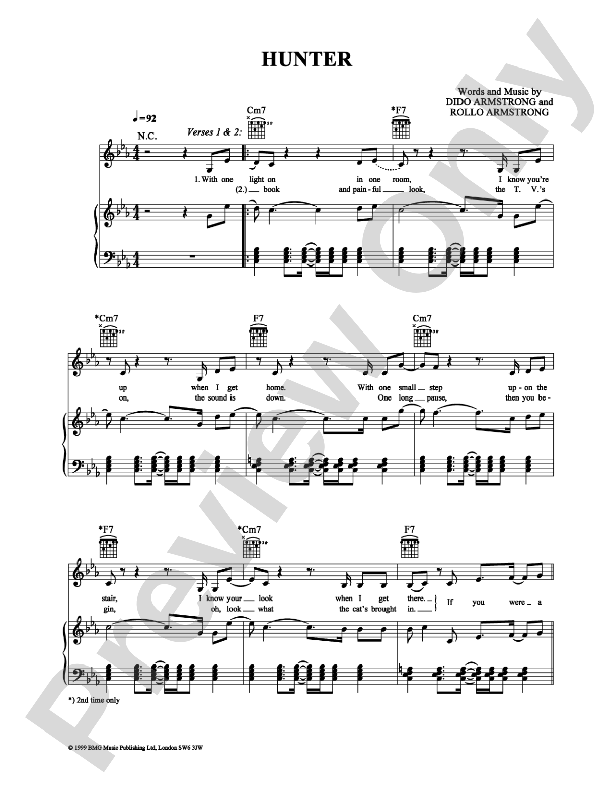 Hunter: Piano/Vocal/Chords Digital Sheet Music