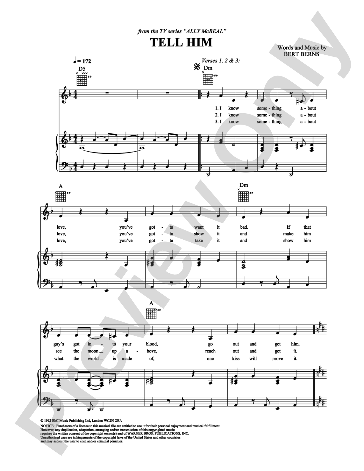 Tell Him: Piano/Vocal/Chords Digital Sheet Music