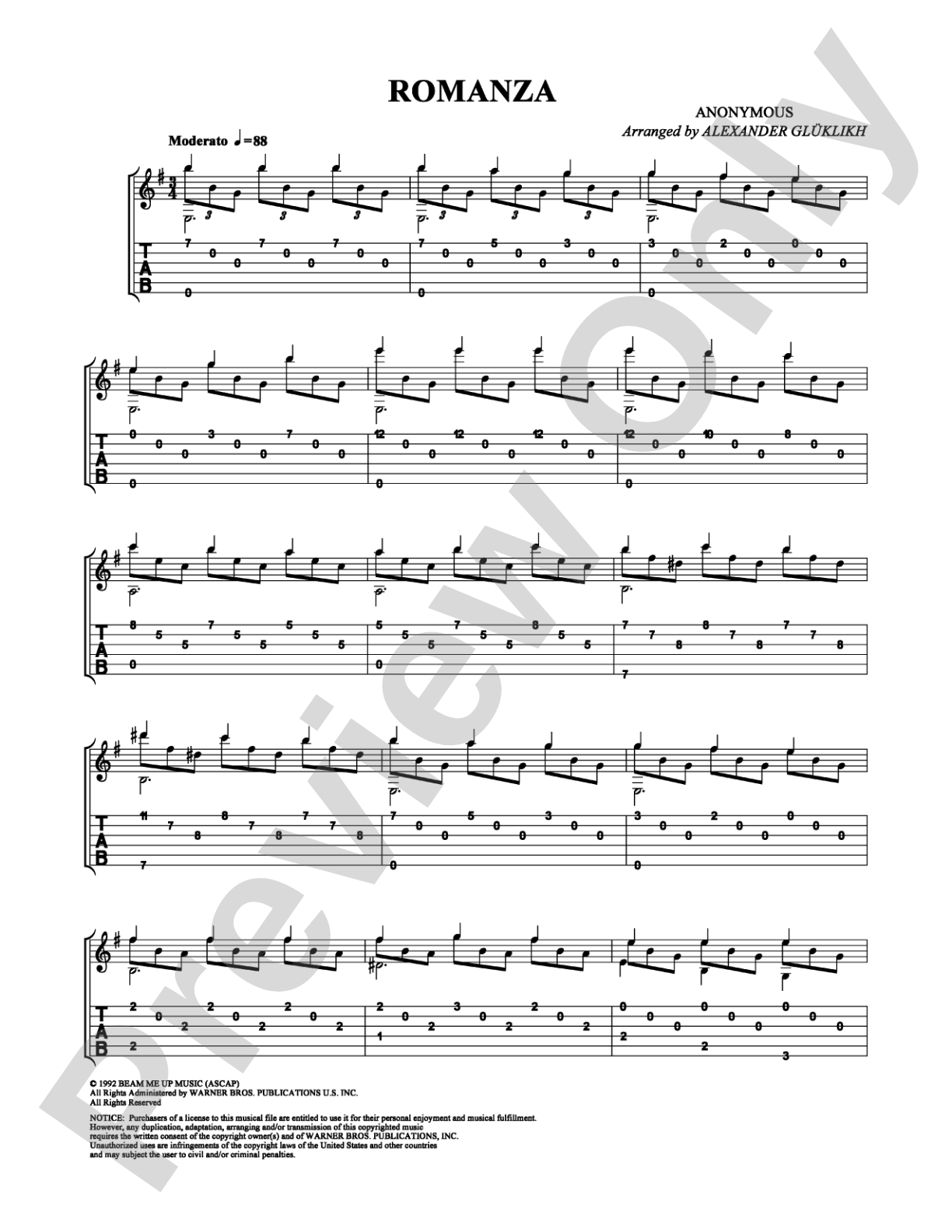 Romanza: Guitar TAB Digital Sheet Music