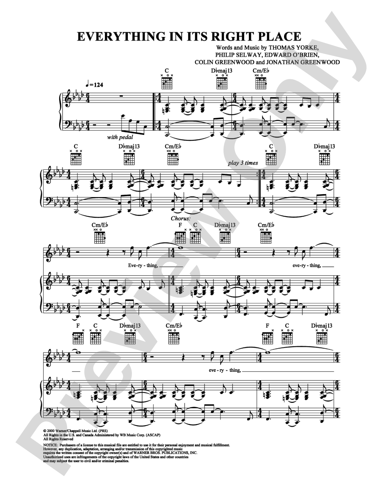 Everything in Its Right Place: Piano/Vocal/Chords Digital Sheet Music