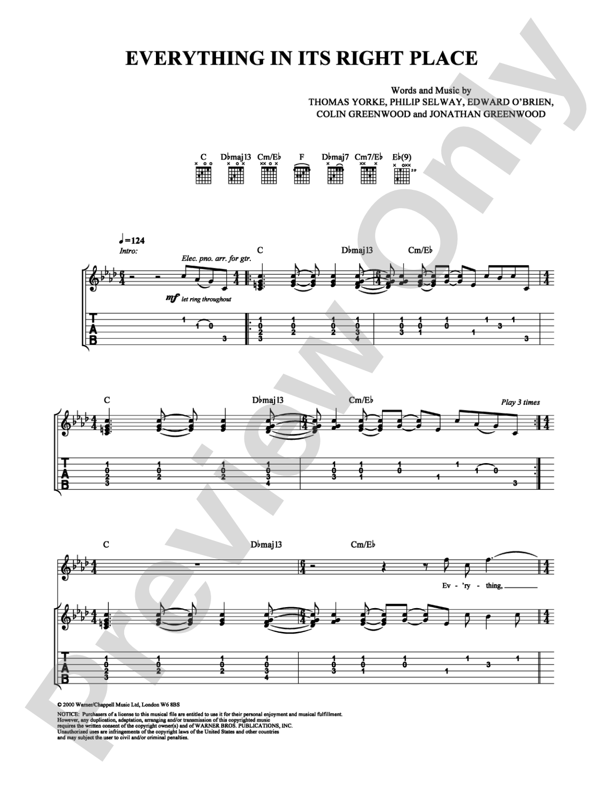 Everything in Its Right Place: Guitar TAB Digital Sheet Music