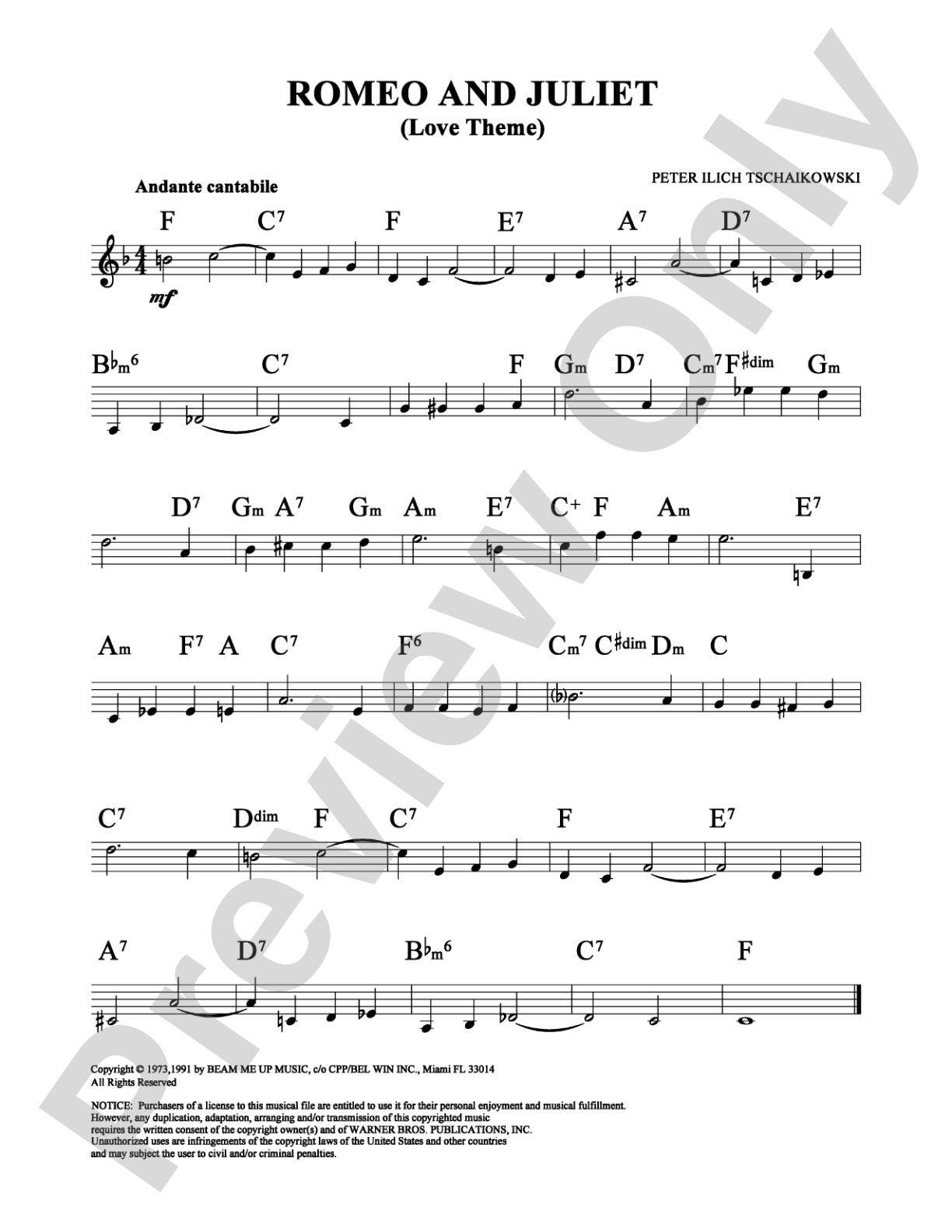 Romeo and Juliet (Love Theme): Lead Sheet Digital Sheet Music