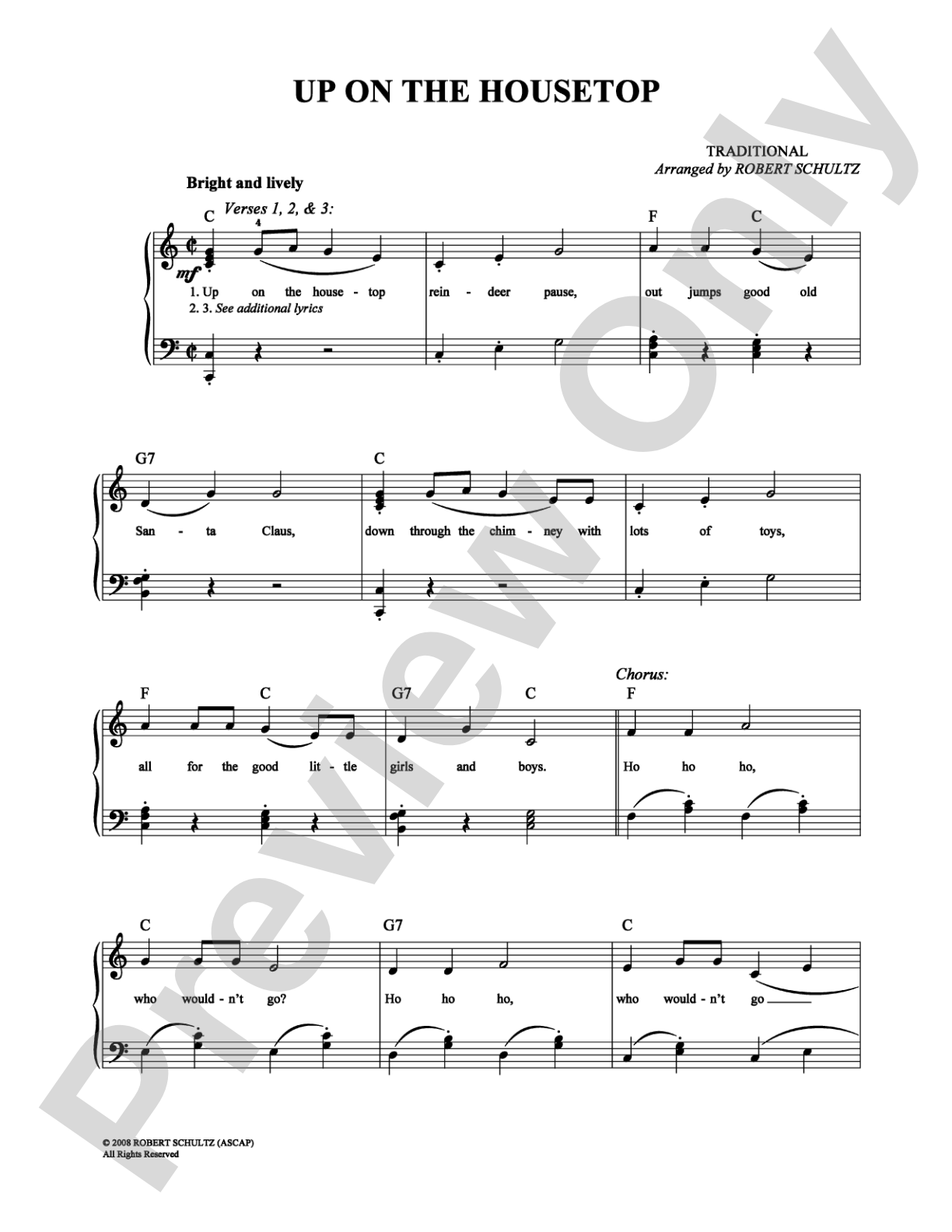 Up on the Housetop: Piano/Vocal/Chords Digital Sheet Music