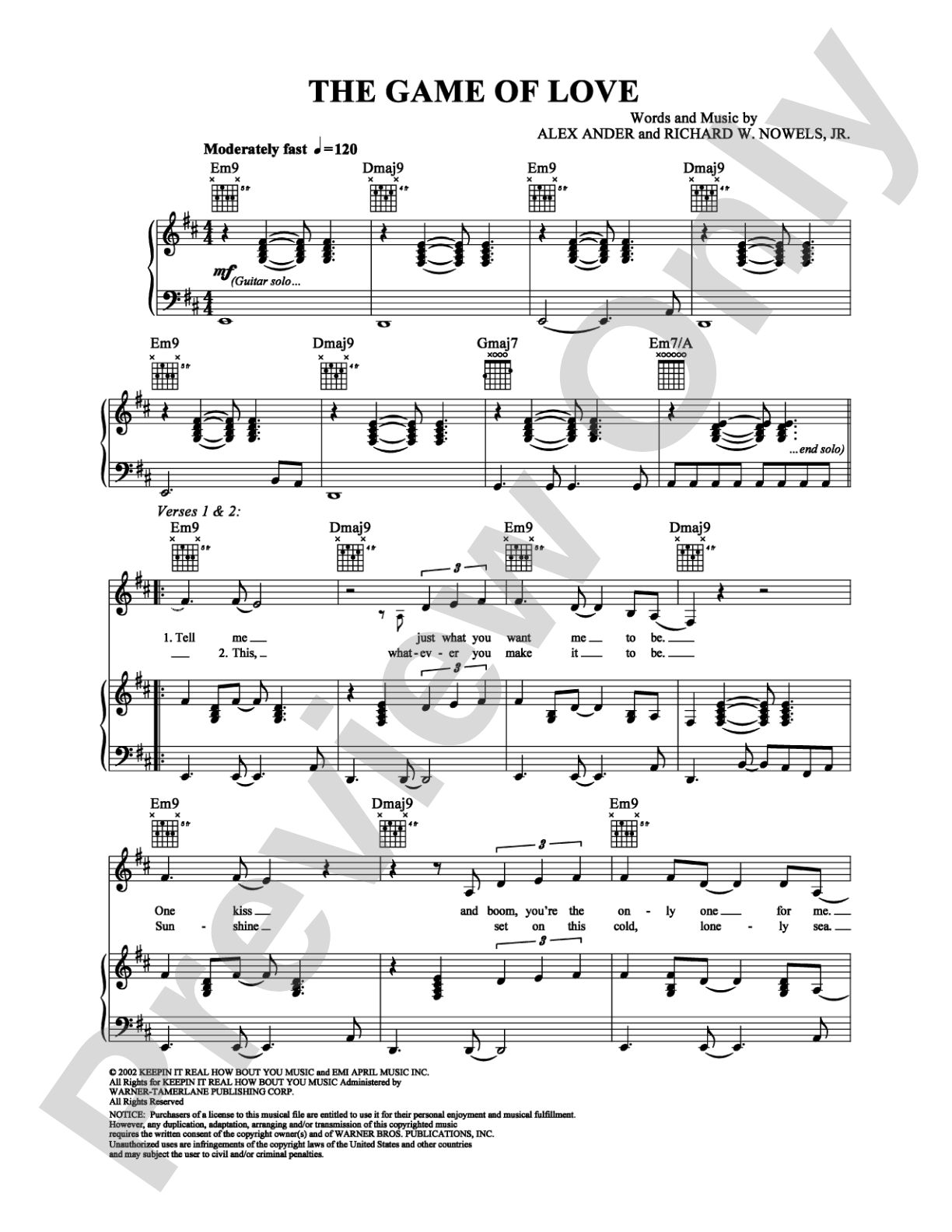 The Game of Love: Piano/Vocal/Chords Digital Sheet Music