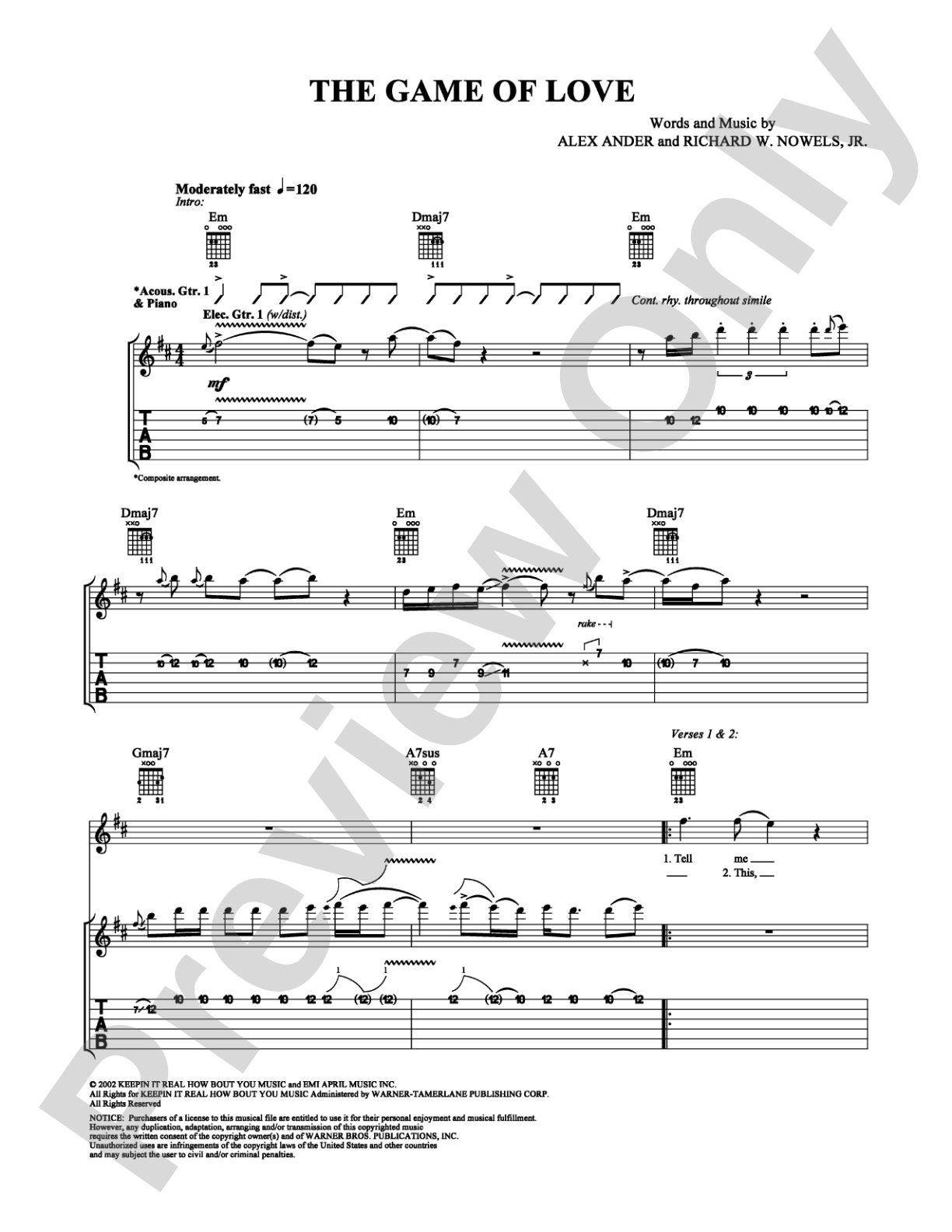 The Game of Love: Guitar TAB Digital Sheet Music