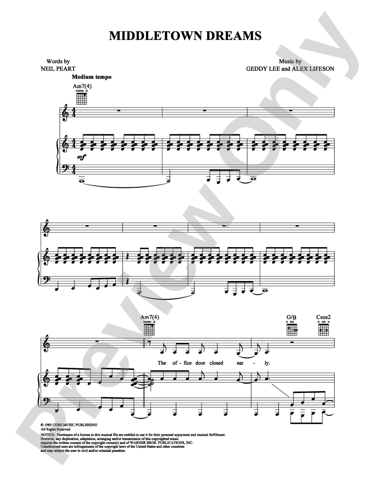 Middletown Dreams: Piano/Vocal/Chords Digital Sheet Music
