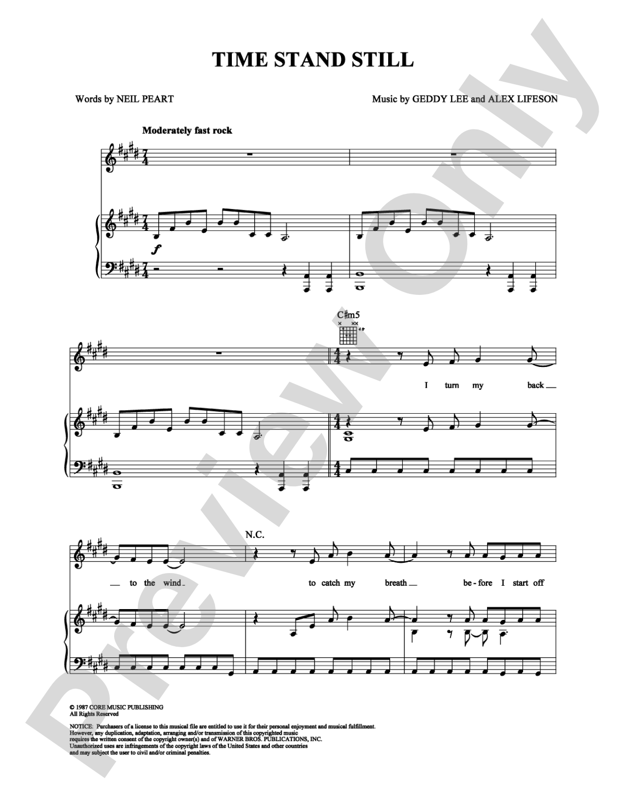 Time Stand Still: Piano/Vocal/Chords Digital Sheet Music